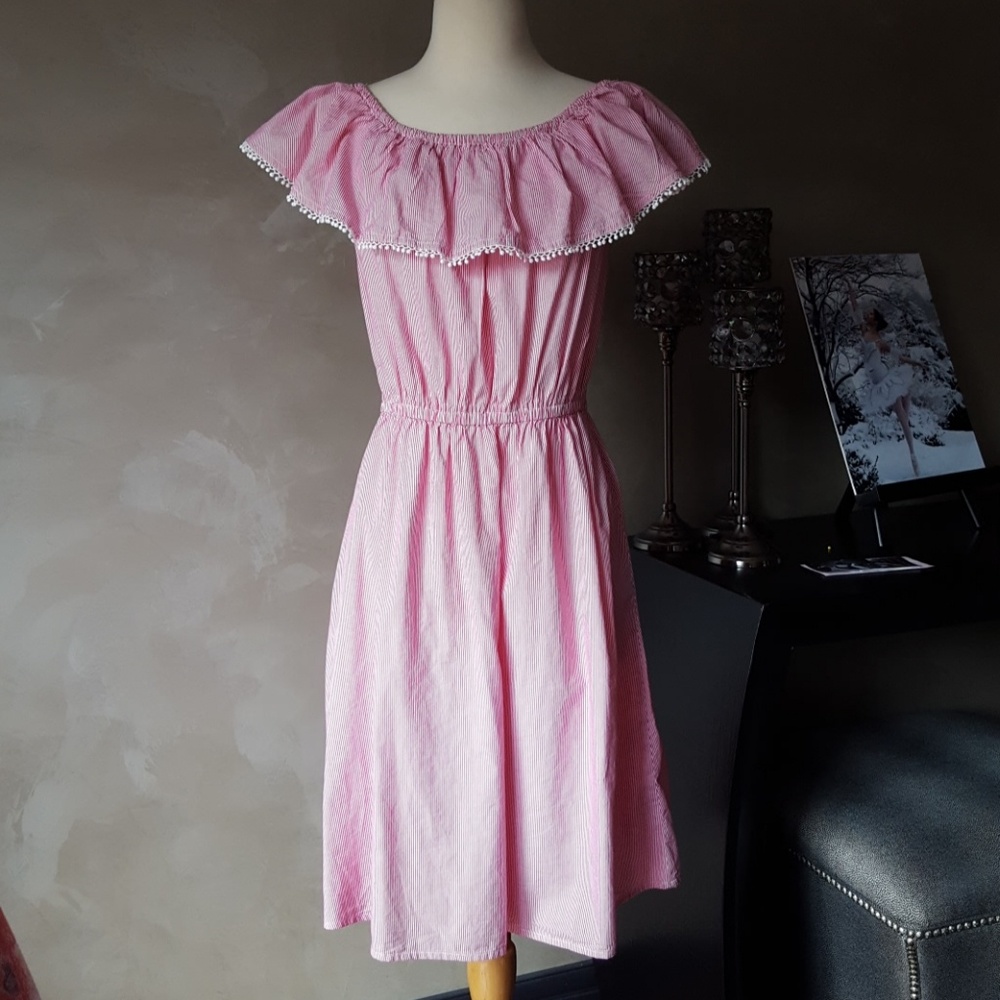 Cotton Micro Striped Ruffle Sleeve Summer Dress